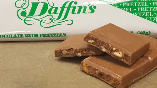 Close up of Daffin's peanut chocolate bar pieces
